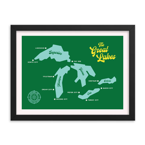 The Great Lakes 16x12" Framed Map (Green)