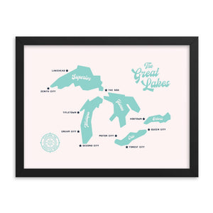 The Great Lakes 16x12" Framed Map (White)